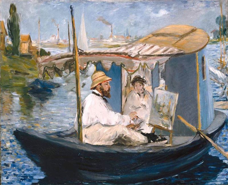 Claude Monet Yüzer Atölyesinde, 1874 resmi