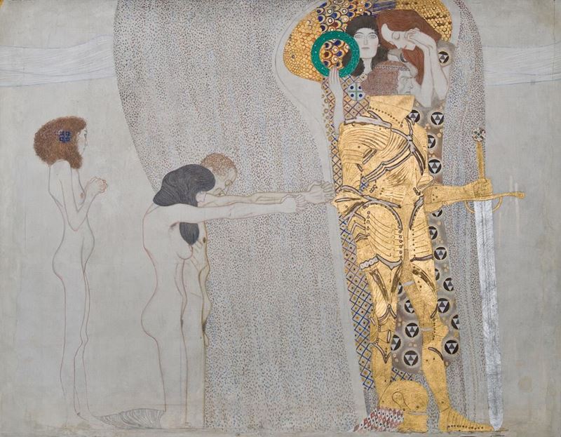 Picture for Beethoven Frieze: The Yearning for Happiness, The Well-Armed Strong (Long wall, Panel 3), 1901