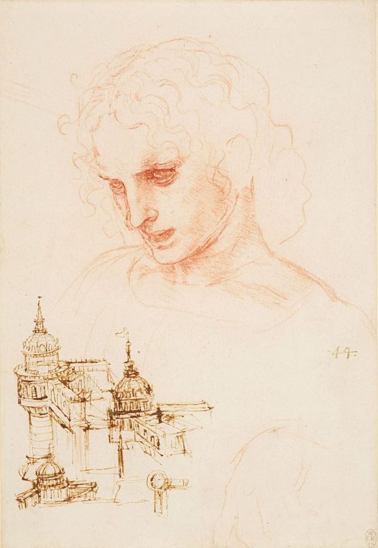 Picture for The head of St James in the Last Supper, and architectural sketches, c. 1495