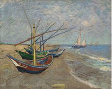 Show Fishing Boats on the Beach at Saintes-Maries, 1888 details