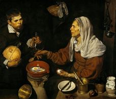 Show An Old Woman Cooking Eggs, 1618 details