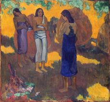 Show Three Tahitian Women Against a Yellow Background, 1899 details