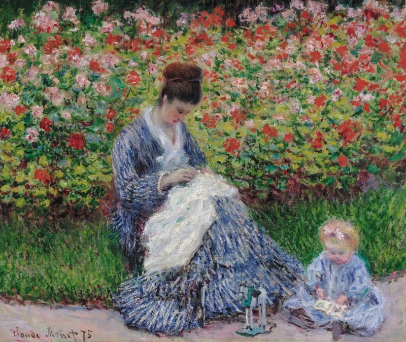 Sanatçının Argenteuil’deki Bahçesinde Camille Monet ve Çocuk, 1875 resmi