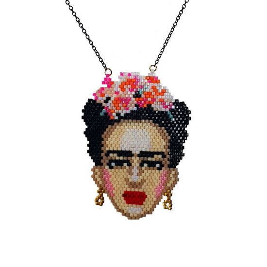 Frida - Begonvil Çiçekli Portre Tasarım - Miyuki Kolye