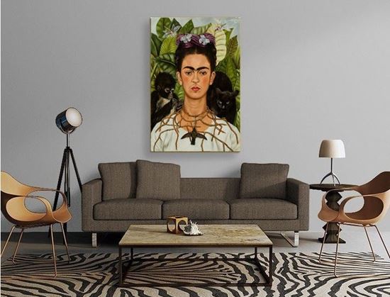 Frida - Dikenli Kolye ve Sinekkuşu ile Otoportre - Kanvas Tablo