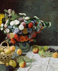 Show Still Life with Flowers and Fruit, 1869 details
