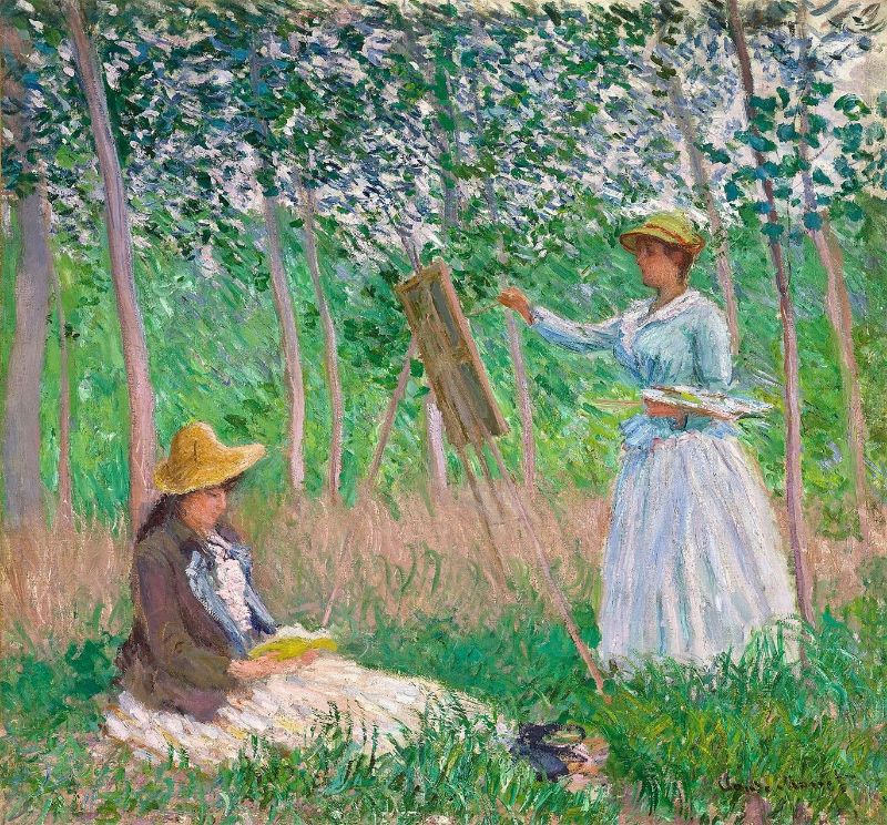 Giverny Ormanı: Kitap Okuyan Suzanne Hoschedé ile Şövalesinde Blanche Hoschedé, 1887 resmi